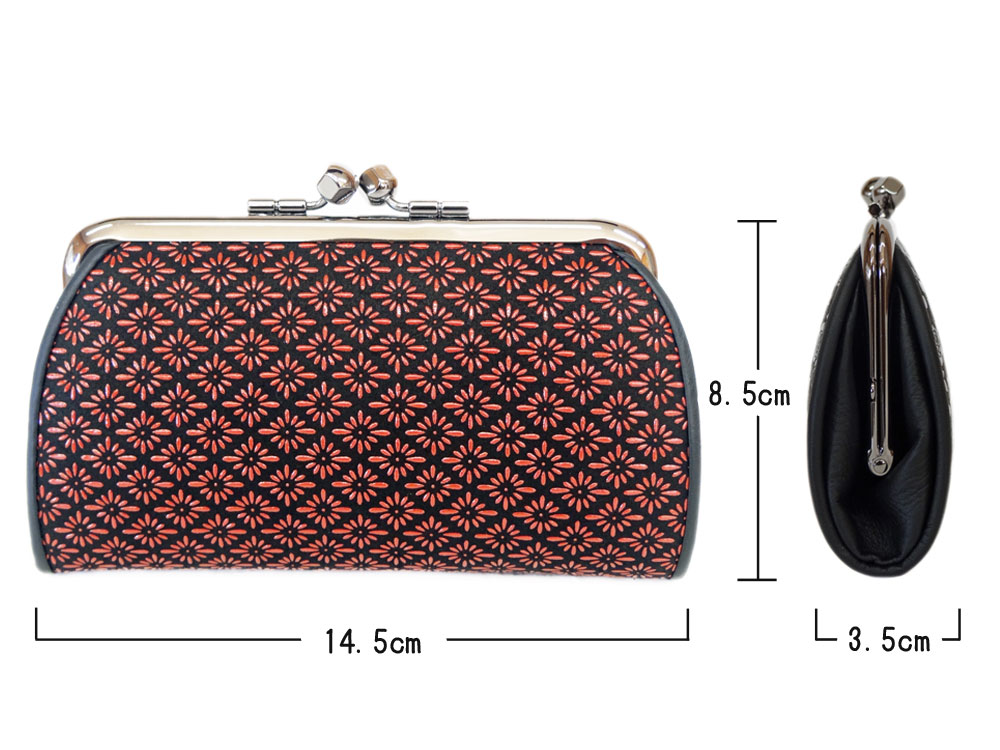 印傳屋（INDEN-YA） 印伝 財布 親子がま口小銭入 1501 黒地鹿革 赤漆