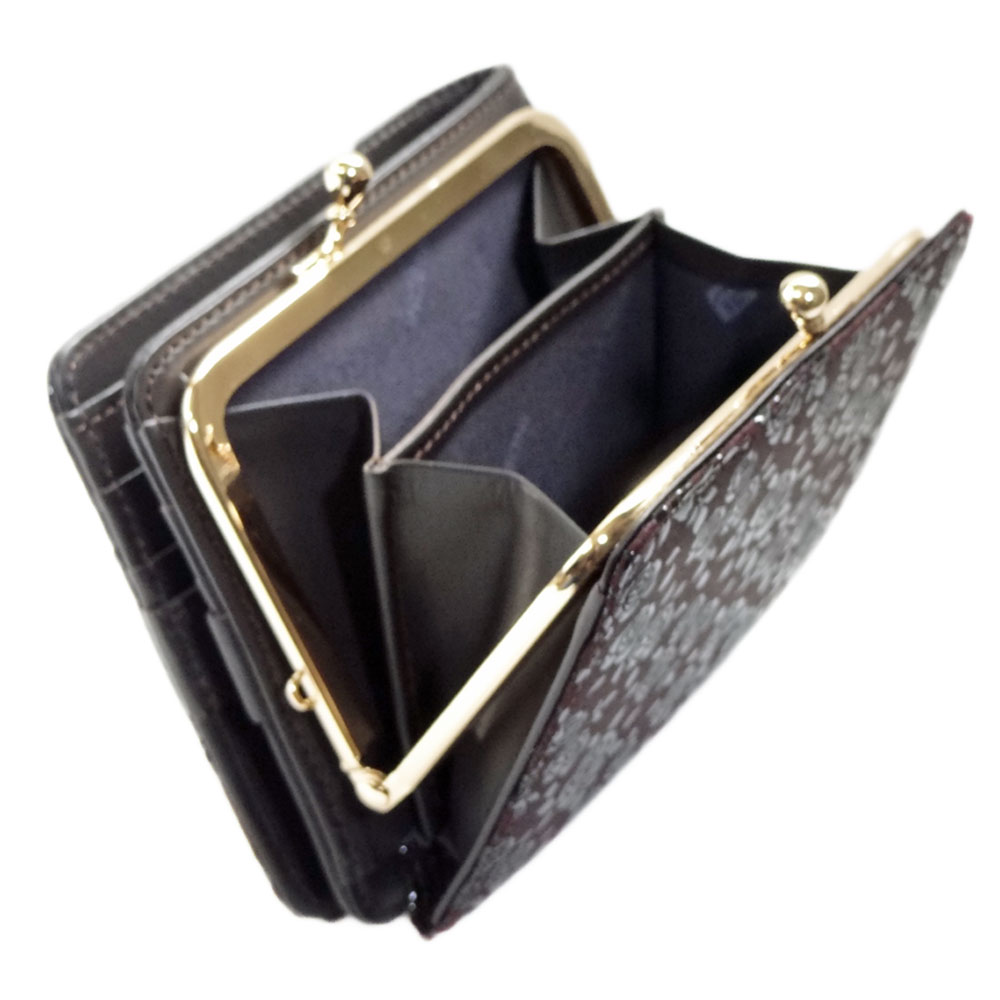 印傳屋（INDEN-YA） 印伝 財布 がま口札入れA 1608 紫地鹿革 黒漆