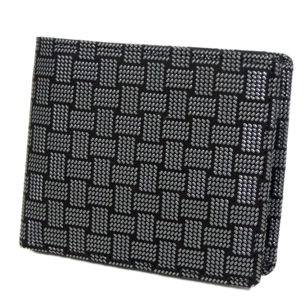 印傳屋 印伝 財布 二つ折り札入 2006 黒地鹿革 グレー漆 網代