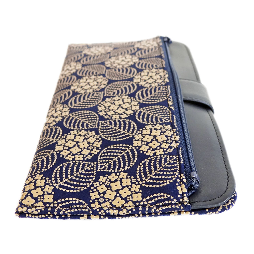 印傳屋（INDEN-YA） 印伝 長財布 束入 2107 紺地鹿革白漆 あじさい