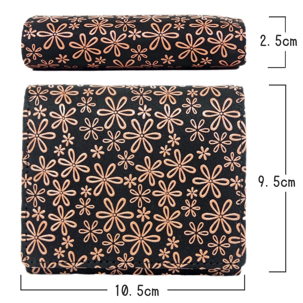 印傳屋（INDEN-YA） 印伝 財布 二つ折り札入 2204 黒地鹿革ピンク漆