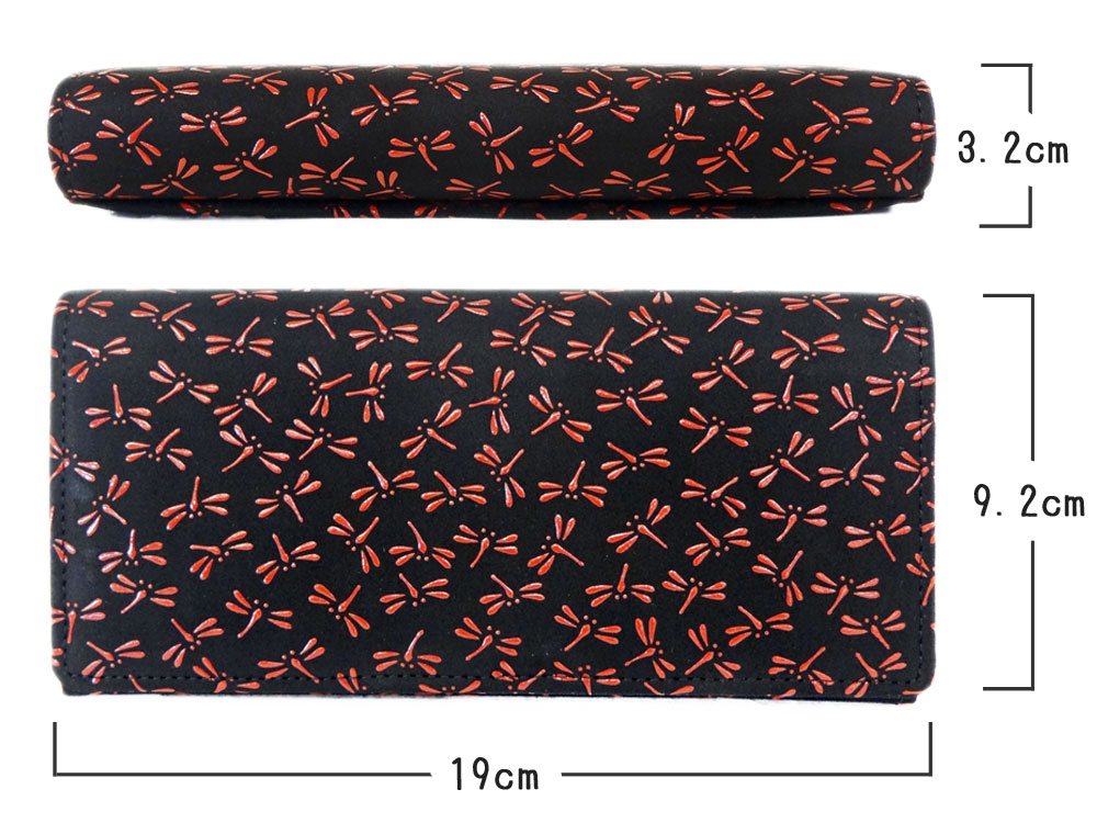 印傳屋（INDEN-YA） 印伝 長財布 束入 2308 黒地鹿革赤漆 とんぼ柄