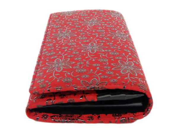 印傳屋（INDEN-YA） 印伝 長財布 束入 2308 赤地鹿革黒漆 クレマチス柄