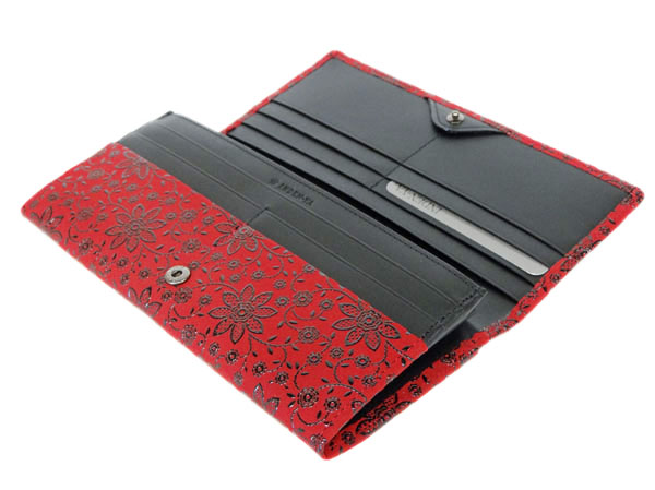 印傳屋（INDEN-YA） 印伝 長財布 束入 2308 赤地鹿革黒漆 クレマチス柄