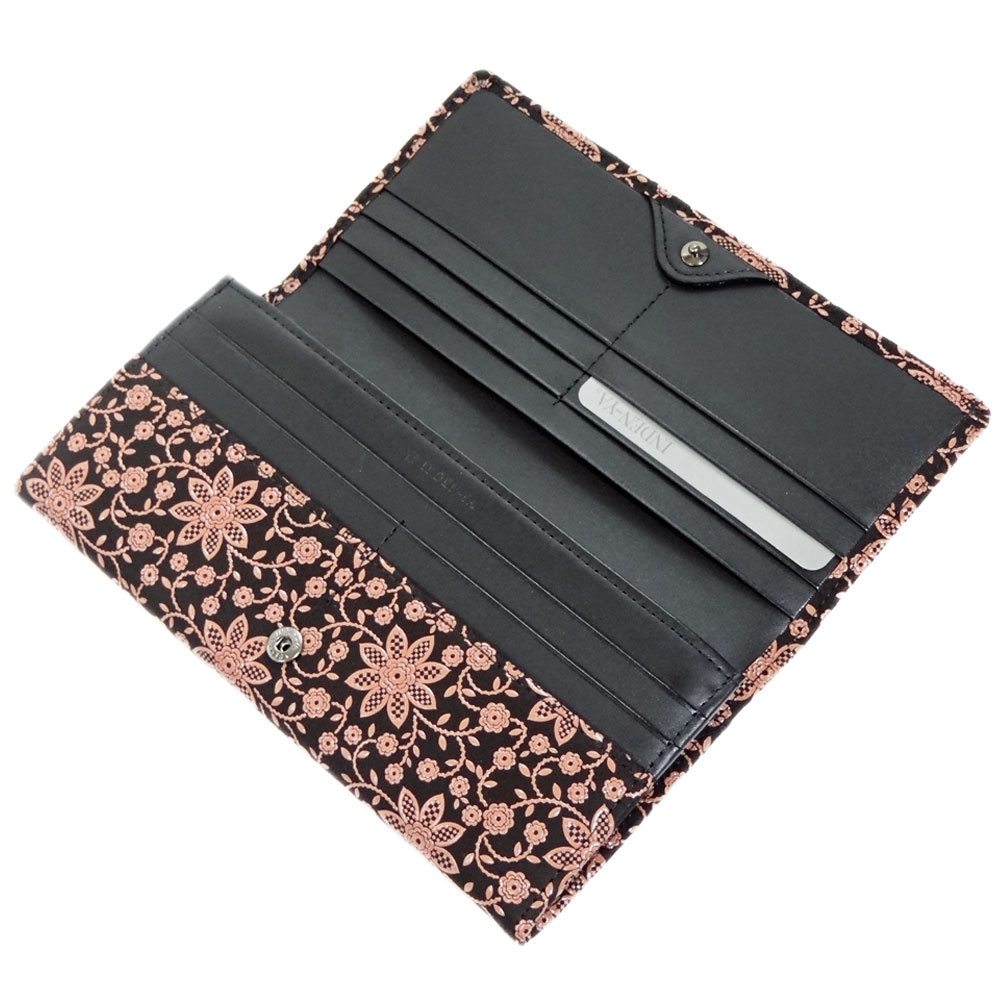 印傳屋（INDEN-YA） 印伝 長財布 束入 2308 黒地鹿革ピンク漆