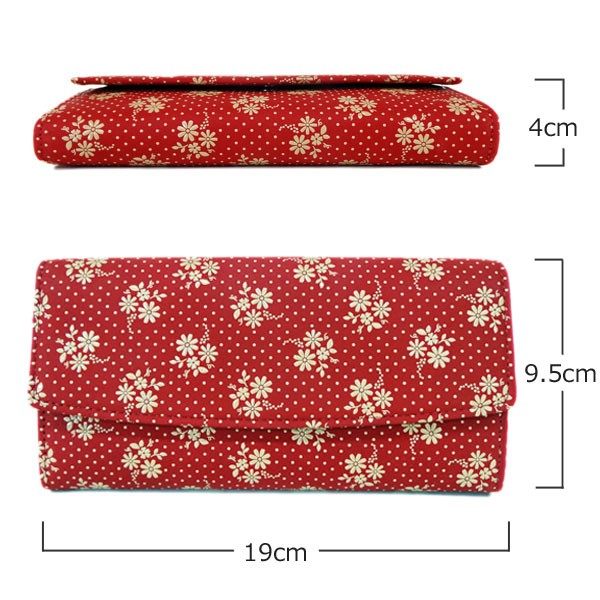 印伝　白漆菊模様の長財布　未使用品　レトロ 印傳屋 印伝 長財布 束入 2310 赤地鹿革白漆 コスモス柄 : 甲州