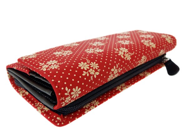 印傳屋（INDEN-YA） 印伝 長財布 束入 2310 赤地鹿革白漆 コスモス柄