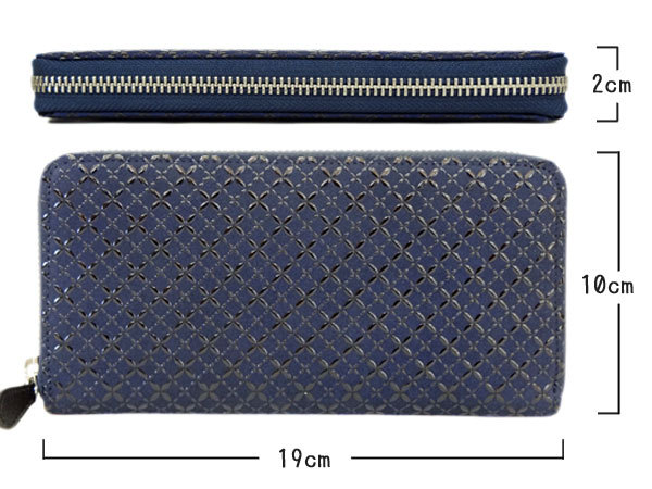 【お試し価格！】 印傳屋 印伝 長財布 束入 2317 紺地鹿革 黒漆 七宝繋ぎ柄 : 甲州 小物