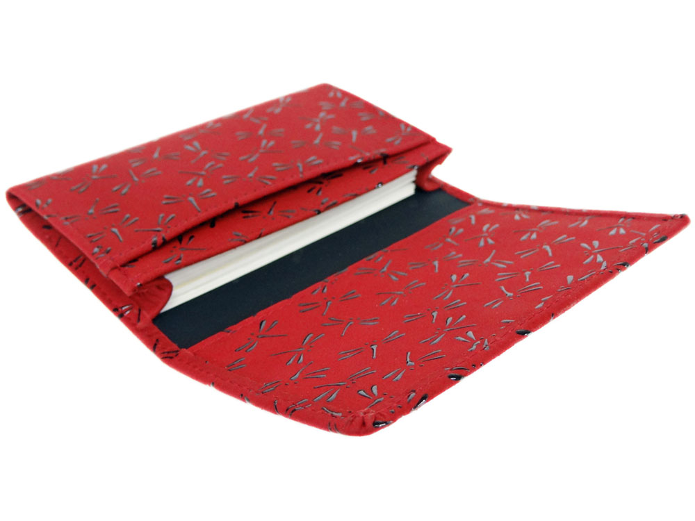 印傳屋（INDEN-YA） 印伝 名刺入れ 2501 赤地鹿革黒漆 とんぼ 爆買