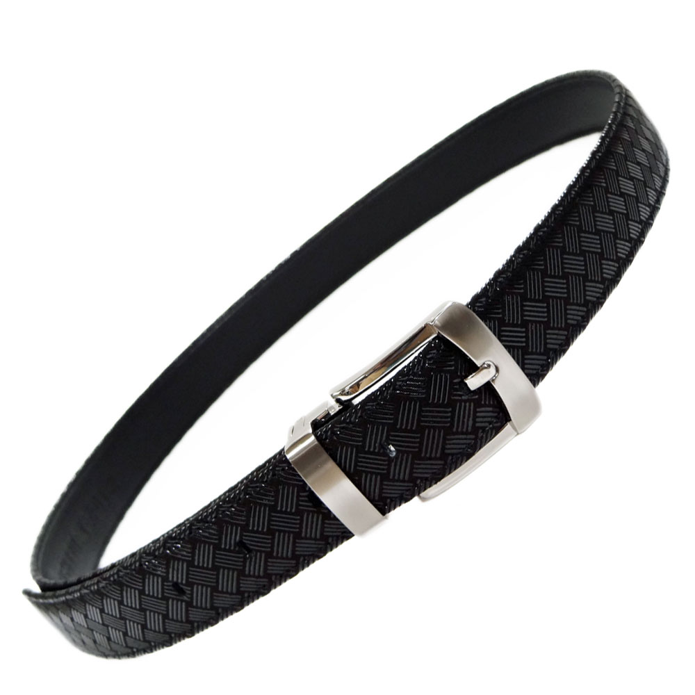 印傳屋（INDEN-YA） 印伝 B30ベルト 4001 黒地鹿革黒漆 網代編柄 ピン