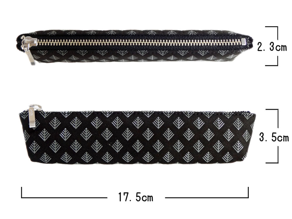 印傳屋（INDEN-YA） 印伝 ペンケースB 4608 黒地鹿革 グレー漆 若松菱