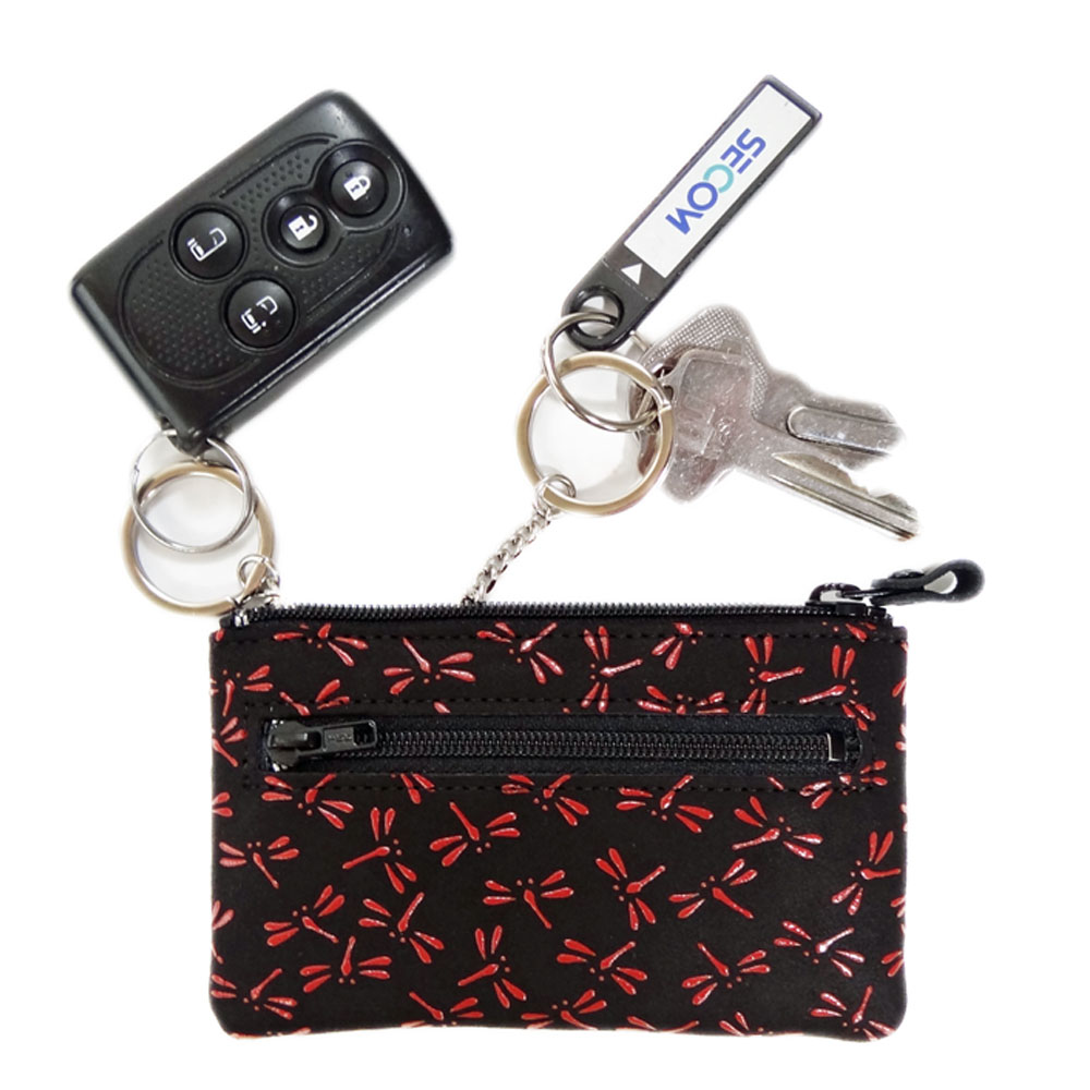 印傳屋（INDEN-YA） 印伝 キーケース 4703 黒地鹿革 赤漆 とんぼ柄