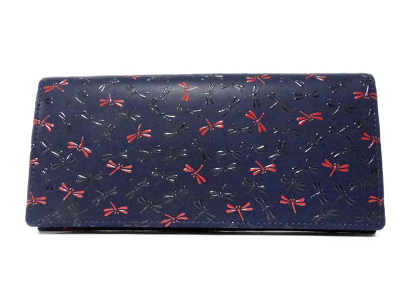 印傳屋（INDEN-YA） 印伝 長財布 束入 紺地鹿革黒漆赤漆 7520 なごみ