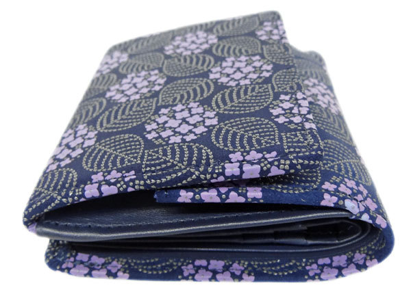 印傳屋（INDEN-YA） 印伝 財布 二つ折り札入 8004 みその 紺地鹿革