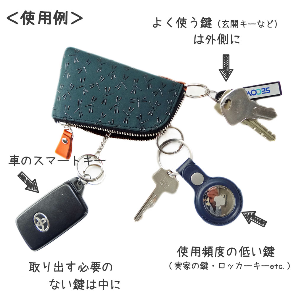 印傳屋（INDEN-YA） 印伝 HISOCA キーケースD 9405 緑地鹿革黒漆 七宝