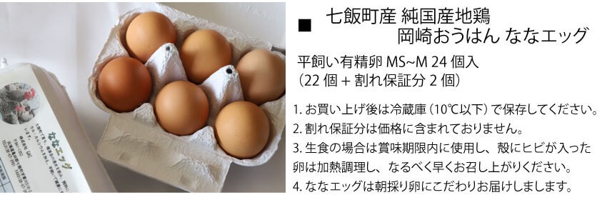 平飼い卵22個 2個保証分)計24個 ななエッグ 北海道七飯町産 純国産地鶏 岡崎おうはん 有精卵 たまご 卵 循環型農業