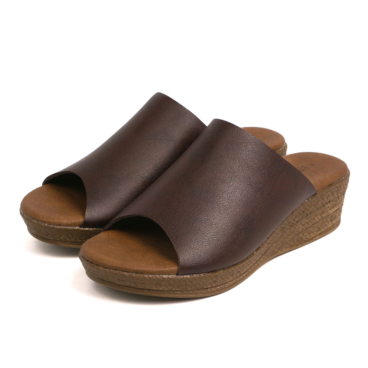 新品未使用品　銀座かねまつ　ウェッジソール　レザー　サンダル　ミュール　黒　23 サンダル レディース 日本製 つっかけ 旅行 ウェッジソール 歩きやすい