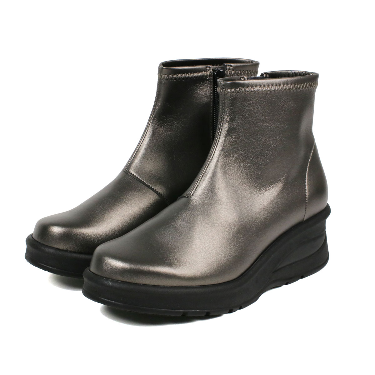 ストレッチブーツ レディース 日本製 ショート ヒール 黒 厚底