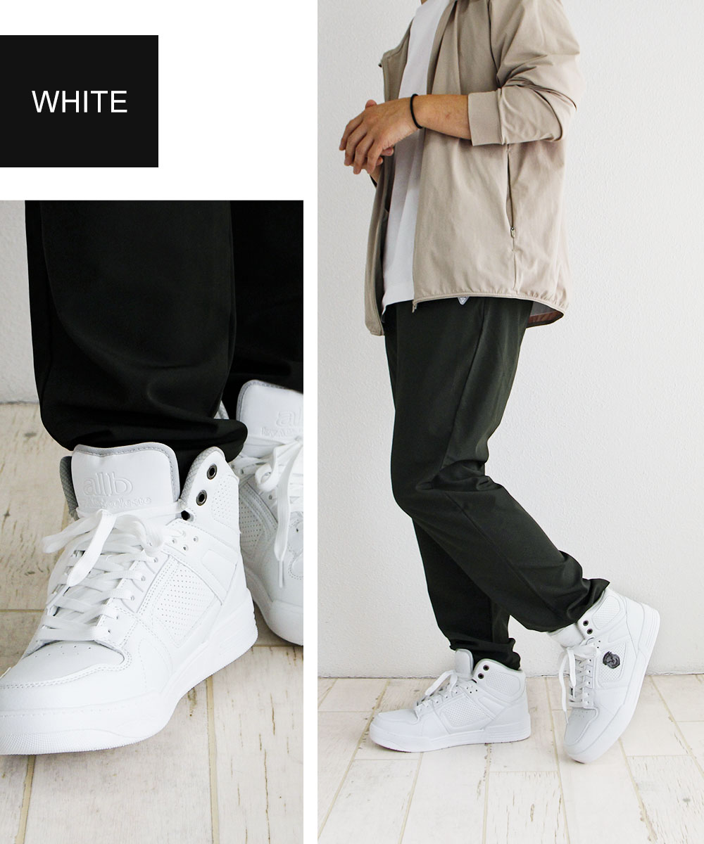 ハイカットスニーカー メンズ 白 黒 軽量 防滑 紐 靴 ブラック