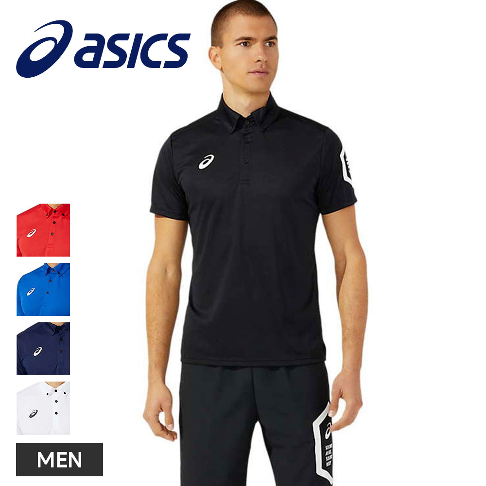 競泳 日本代表 アシックス ポロシャツ 黒 ASICS（アシックス） ポロシャツ 半袖 メンズ 吸汗速乾 ボタンダウン