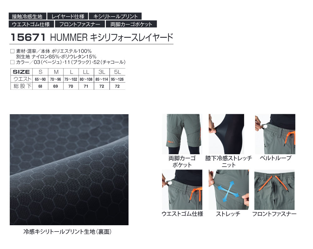 HUMMER 作業服 冷感インナー メンズ キ...の詳細画像2