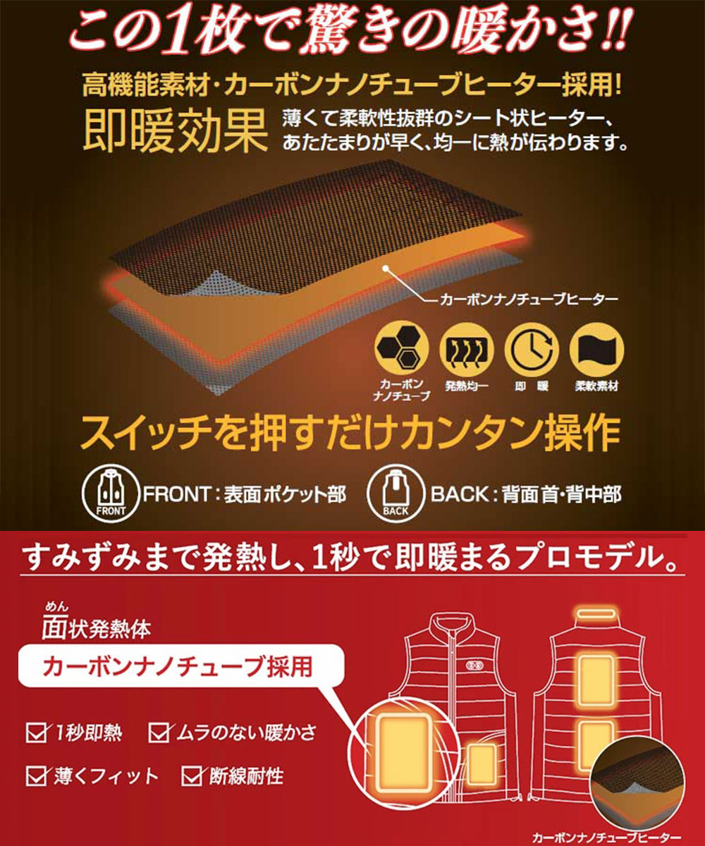 アタックベース 電熱 ヒーター ヒートジャケット ウエア 防寒着 脇