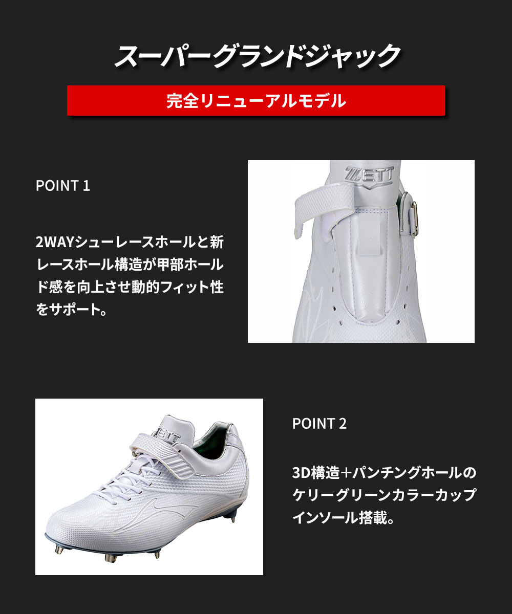 ZETT マジックテープスパイク 野球 ゼット スパイク 野球スパイク マジックテープ 金具 白 ホワイト