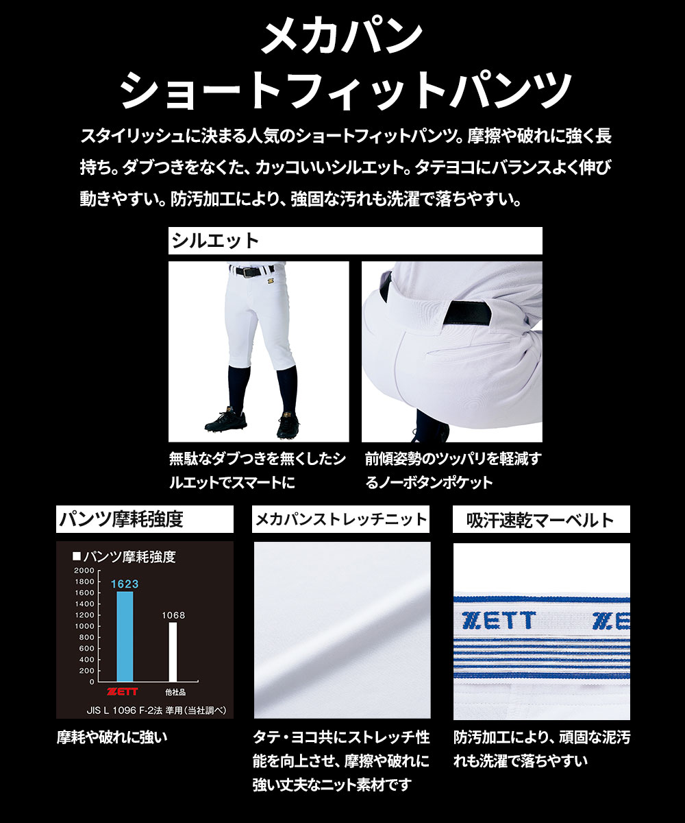 ゼット（ZETT） ショートフィットパンツ ユニフォーム 練習用 試合用