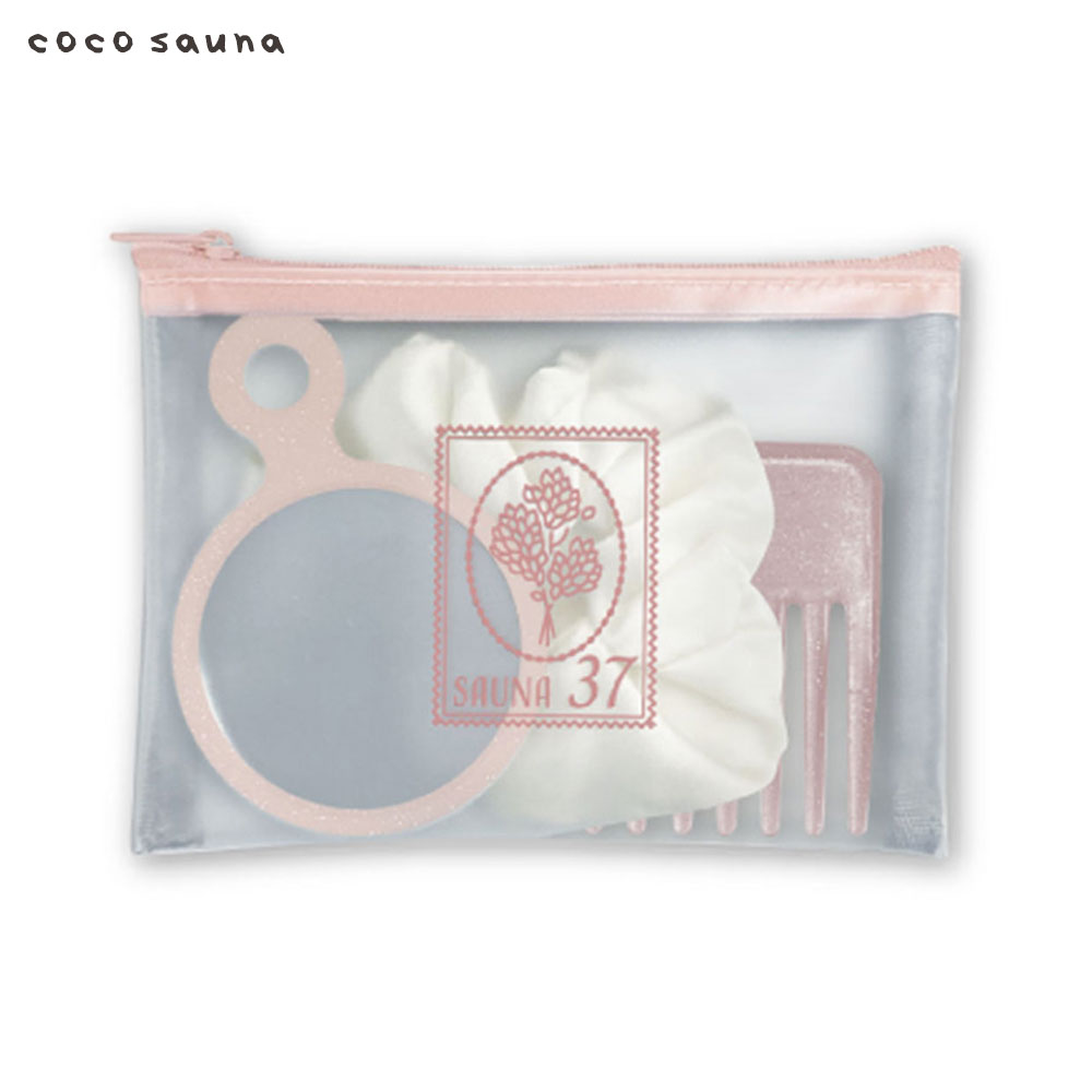 ポーチ コーム シュシュ ミラー セット 旅行 通学 通勤 チャコールブラウン ピンクベージュ coco sauna ととのい女子セット | パイン・クリエイト | 01