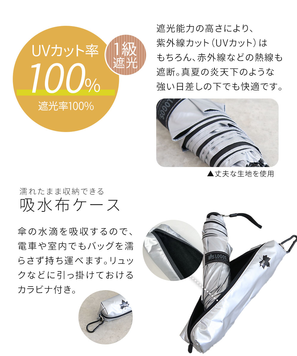 LOGOS（ロゴス） 折りたたみ 傘 晴雨兼用 コンパクト 60cm 吸水布