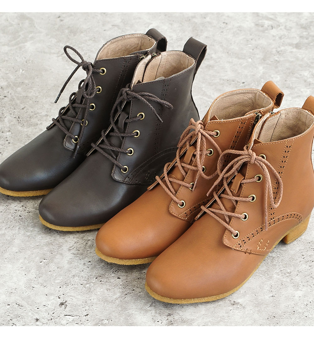 などの ショートブーツ 天然皮革 サイドファスナー Fe 12 S Mart Paypayモール店 通販 Paypayモ 本革 レディース ローヒール 歩きやすい レースアップブーツ 編み上げブーツ ショート丈 クレープソール ントを