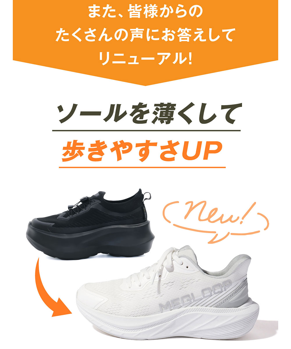 振動 シューズ ダイエット スニーカー レディース メンズ 厚底 靴 立ったまま履ける ハンズフリー 黒 ブラック 白 MEGLOOP 1005 爆買の画像