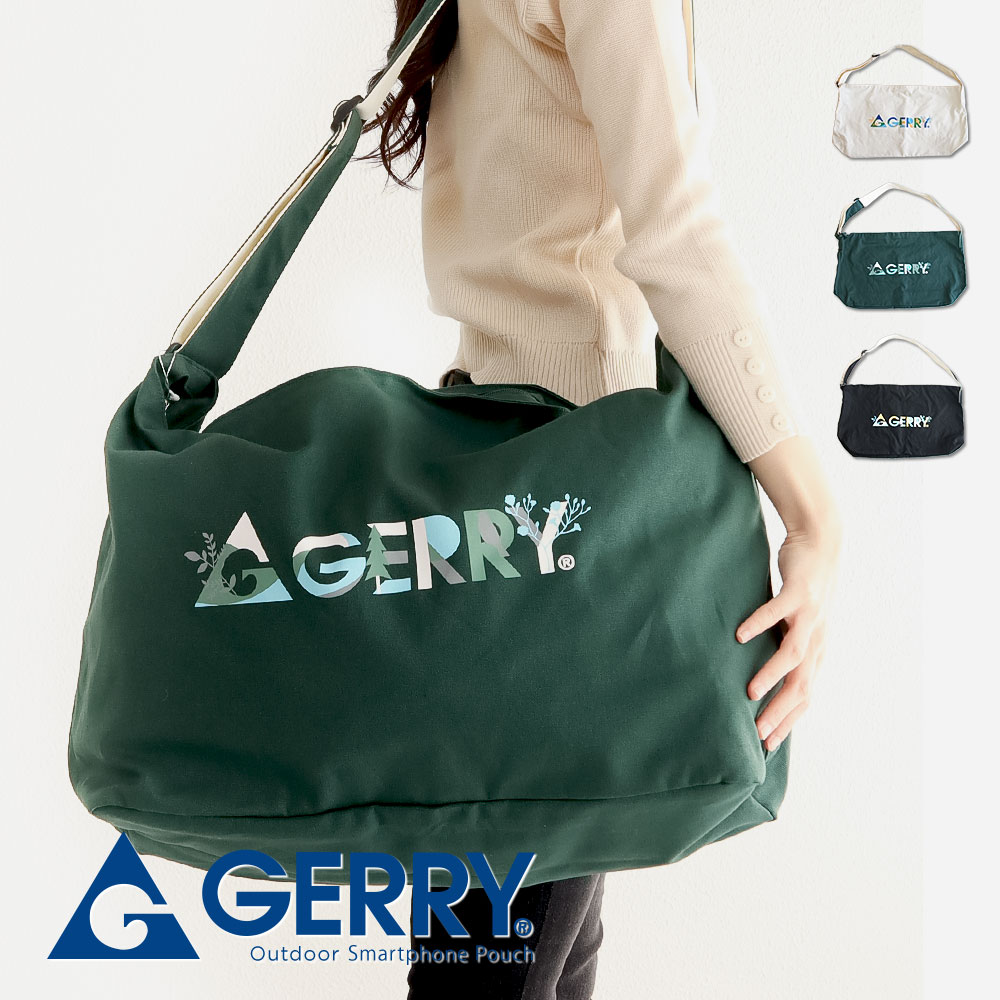 gerry ショルダーバッグ 大きめ ブランド バッグ 大容量 大型 ファスナー付き 斜めがけ キャンバス 鞄 かばん ジェリー ブラック r1893