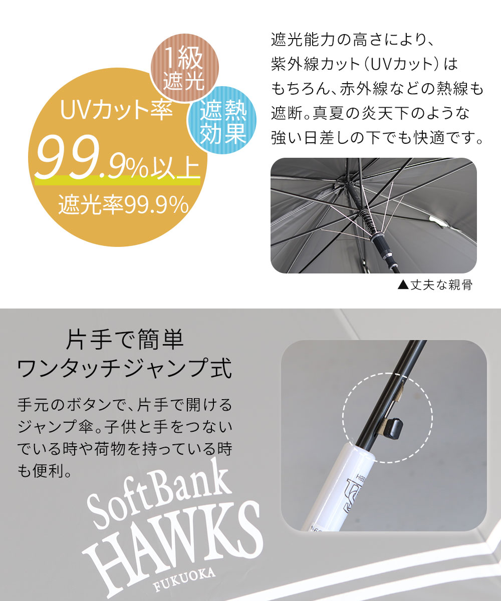 ソフトバンク ホークス 傘 晴雨兼用 1級遮光 60cm 遮光 UVカット