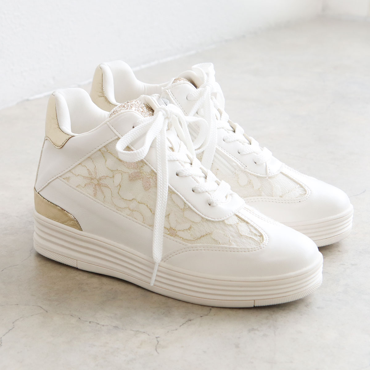 厚底 ハイカットスニーカー ファスナー付き インヒール レディース