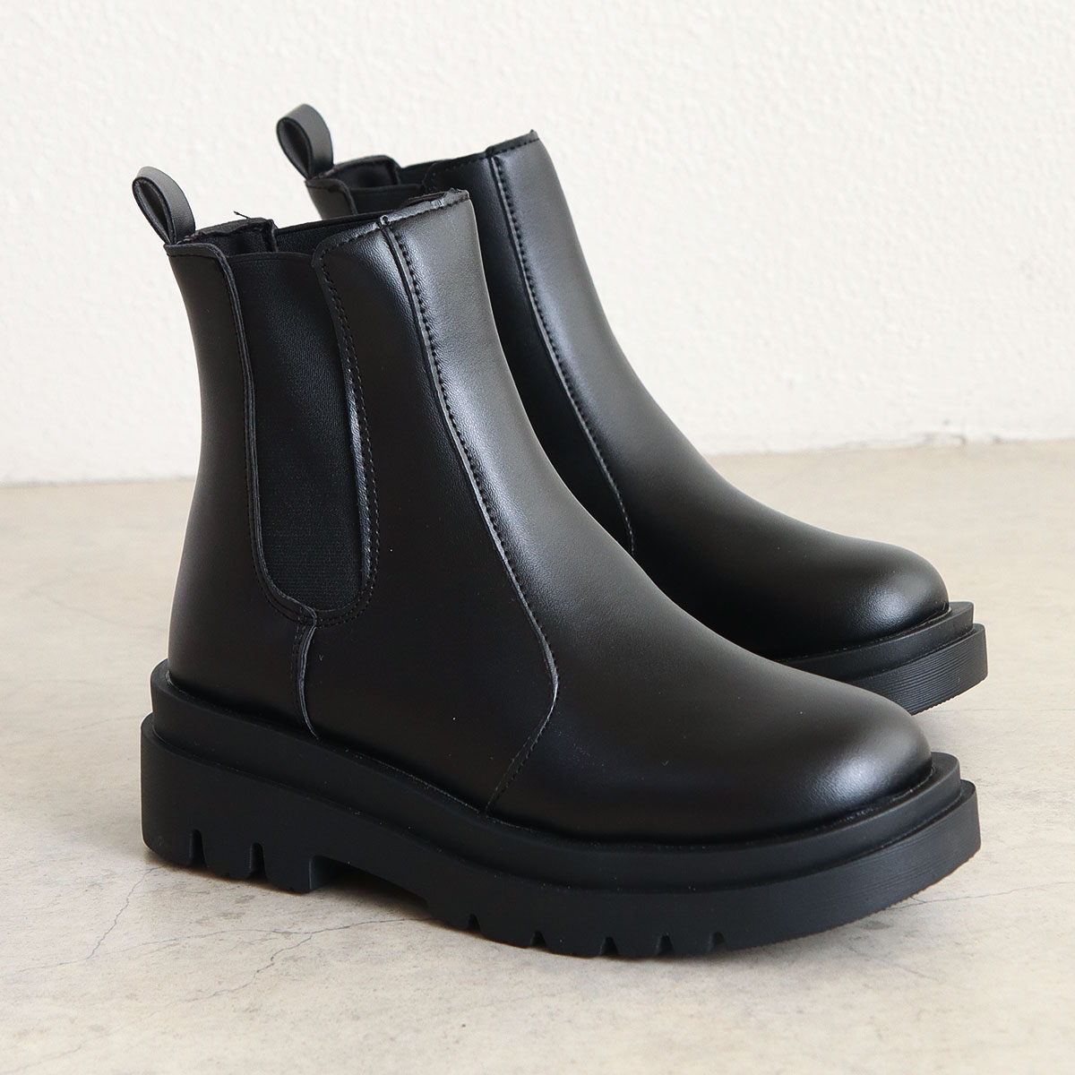 ショートブーツ レディース 歩きやすい 厚底 サイドゴア スクエアトゥ