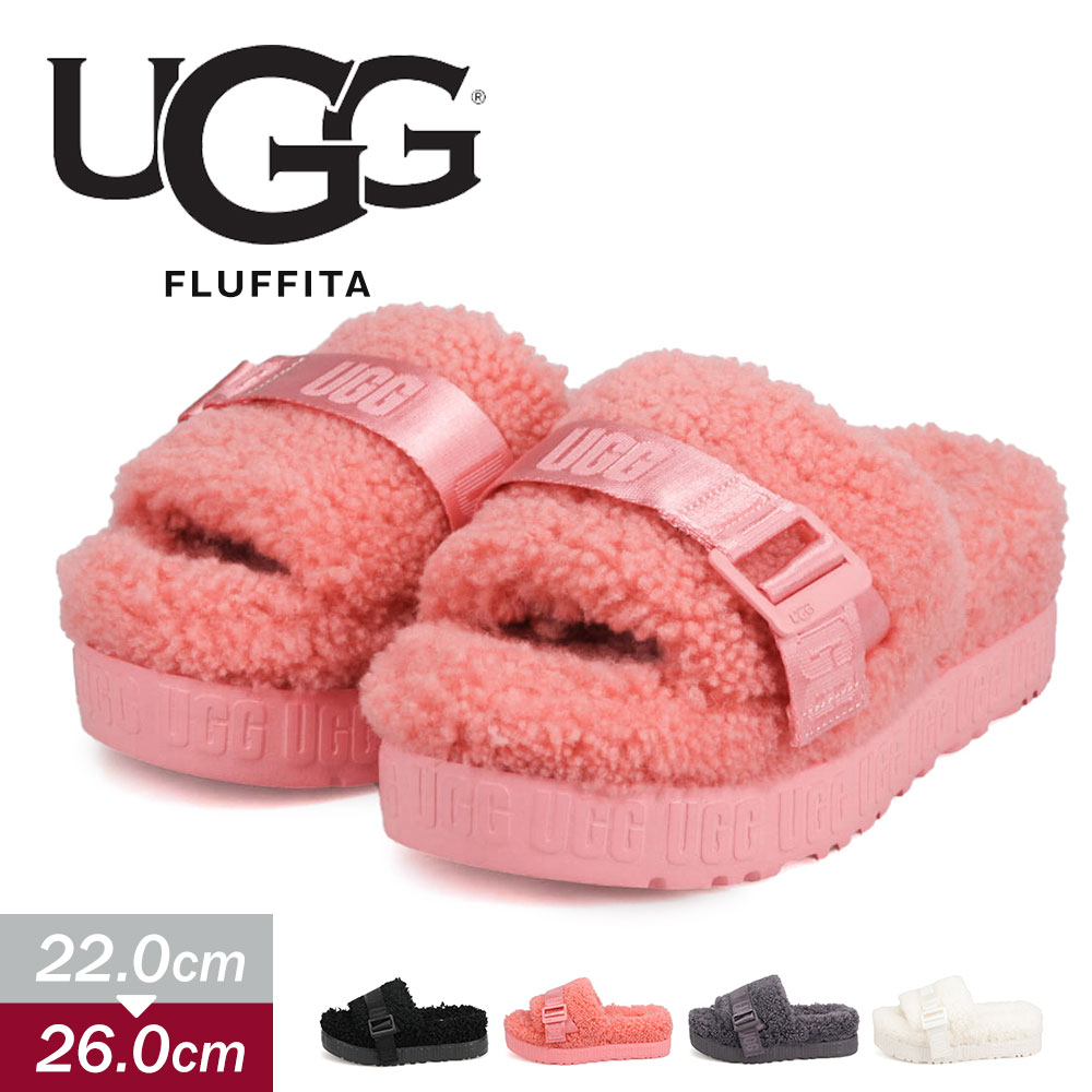 アグ 厚底サンダル 冬 レディース ムートンスリッパ 外履き 暖かい 保温 ボア ugg FLUFFITA フラッフィータ 黒 ブラック 1113475