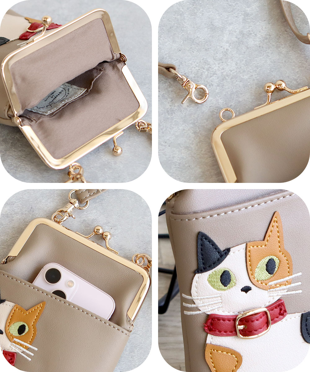 スマホショルダーバッグ レディース 斜めがけ 大人 小さめ 猫柄 2way