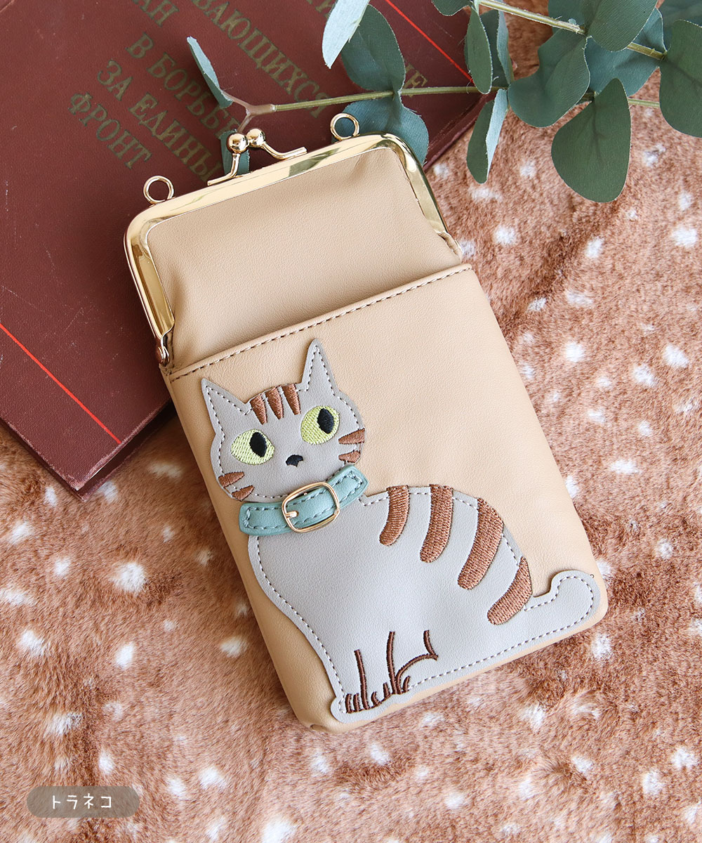 スマホショルダーバッグ レディース 斜めがけ 大人 小さめ 猫柄 2way