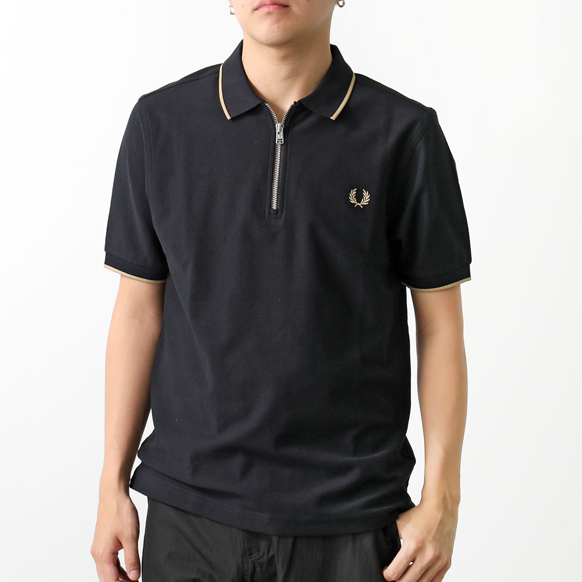 FRED PERRY ポロシャツ Crepe Pique Zip Neck Polo Shirt M...