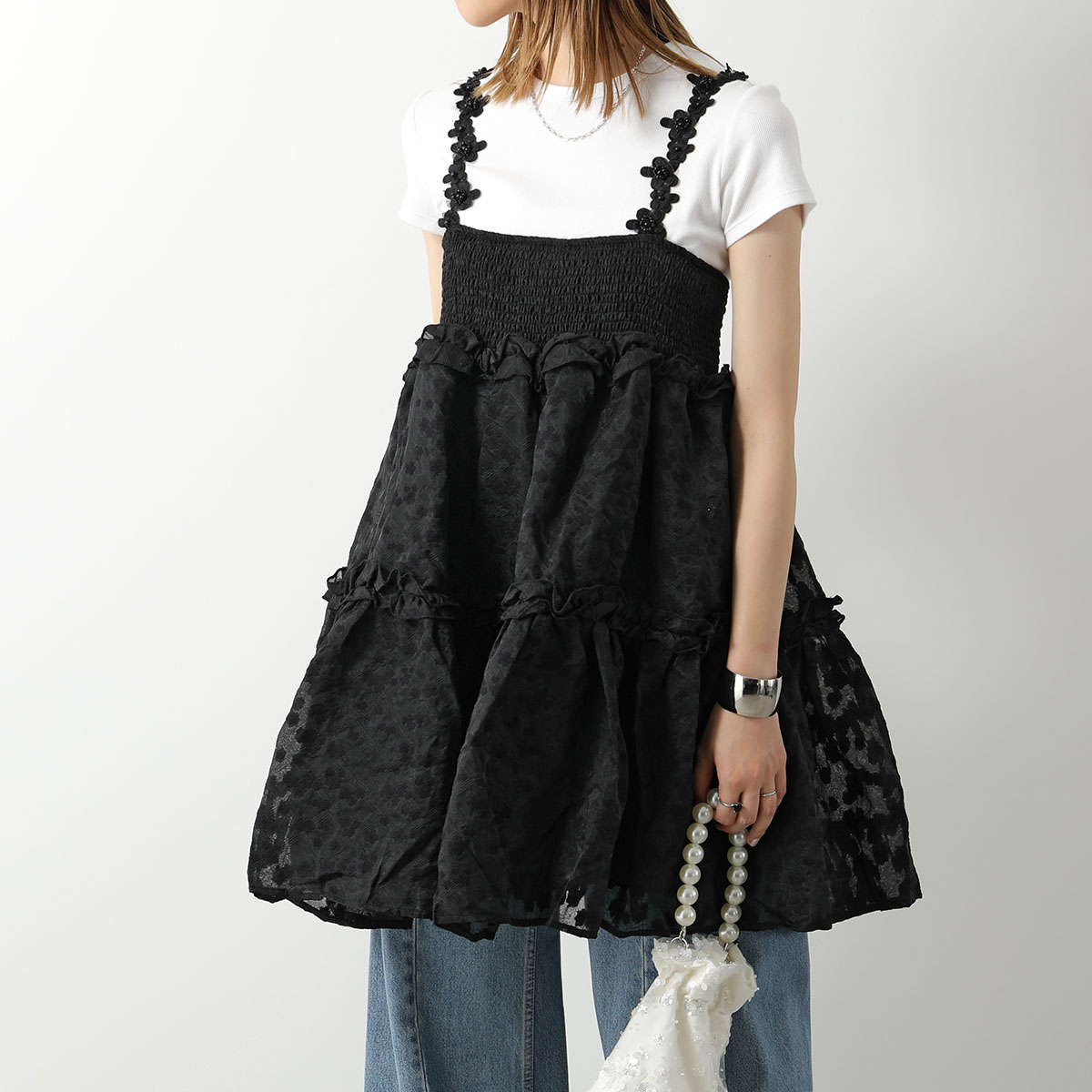 Sister Jane シスタージェーン ワンピース Enflower Jacquard Mini Dress DRD489 レディース ジャガード  キャミワンピース フラワー ミニ丈 Coal-Black