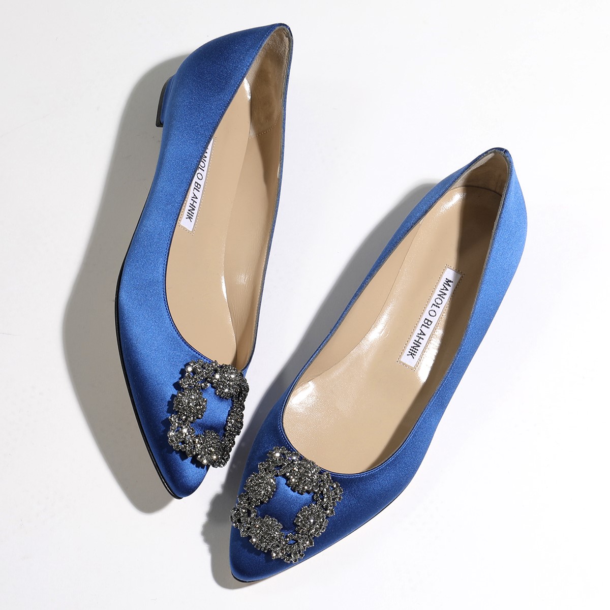 MANOLO BLAHNIK マノロブラニク パンプス HANGISIFLAT FMC SATIN ハンギシフラット サテン 9XX 0348  レディース ジュエルバックル 靴 432/BBLU