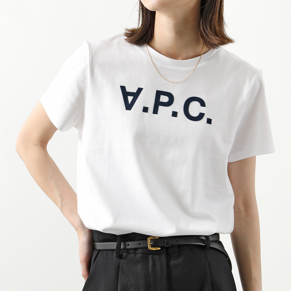 APC A.P.C. アーペーセー COBQX F26588 VPCTシャツ クルーネック 半袖 Tシャツ カットソー ロゴT  DARKNAVY/ホワイト×ネイビー レディース