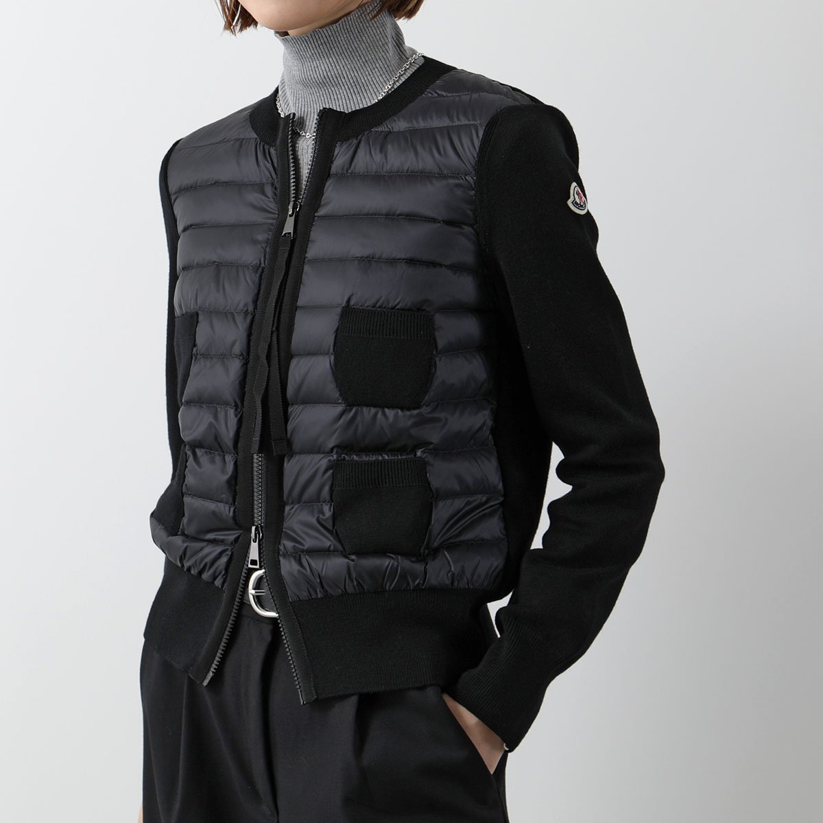 MONCLER モンクレール 9B51000 A9018 CARDIGAN TRICOT 長袖 ウール ニット切替 ダウンジャケット ショート丈  ノーカラー ブルゾン 999 レディース