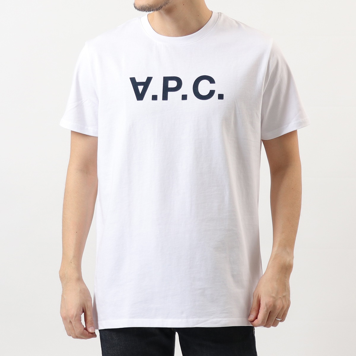 APC A.P.C. アーペーセー COBQX H26586 VPC シャツ クルーネック 半袖 Tシャツ カットソー ロゴT DARKNAVY/ホワイト×ネイビー メンズ｜s-musee｜02