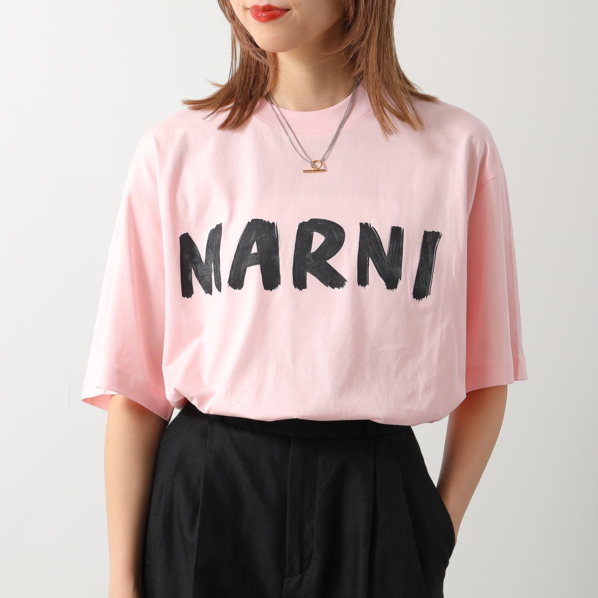 MARNI マルニ Tシャツ THJET49EPH USCS11 レディース マルニレタリングプリント クルーネック オーバーサイズ 半袖 カットソー  ロゴT