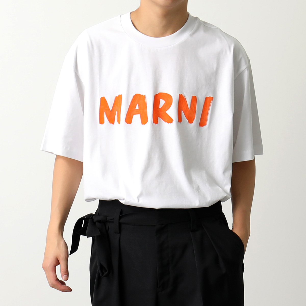 MARNI マルニ Tシャツ THJET49EPH USCS11 メンズ マルニレタリングプリント ミドルスリーブ クルーネック オーバーサイズ 半袖  カットソー ロゴT カラー9色