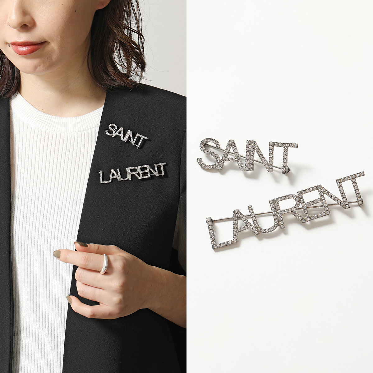 SAINT LAURENT サンローラン ブローチ 586493 Y1526 レディース ロゴ 