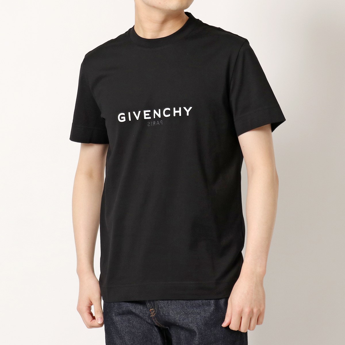 GIVENCHY ジバンシィ Tシャツ BM71653Y6B メンズ リバース スリム 半袖 クルーネック カットソー ロゴ 001/BLACK｜s-musee｜02
