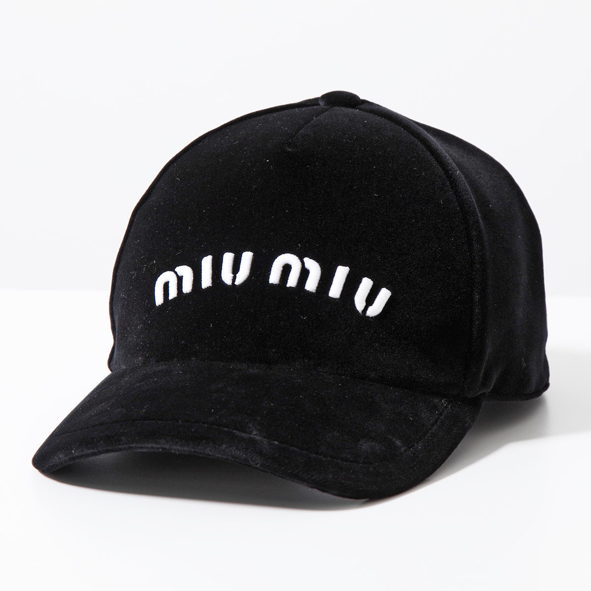 MIUMIU ミュウミュウ ベースボールキャップ 5HC179 068 レディース ベロア ベルベット 立体ロゴ刺繍 帽子  F0967/NERO-BIANCO